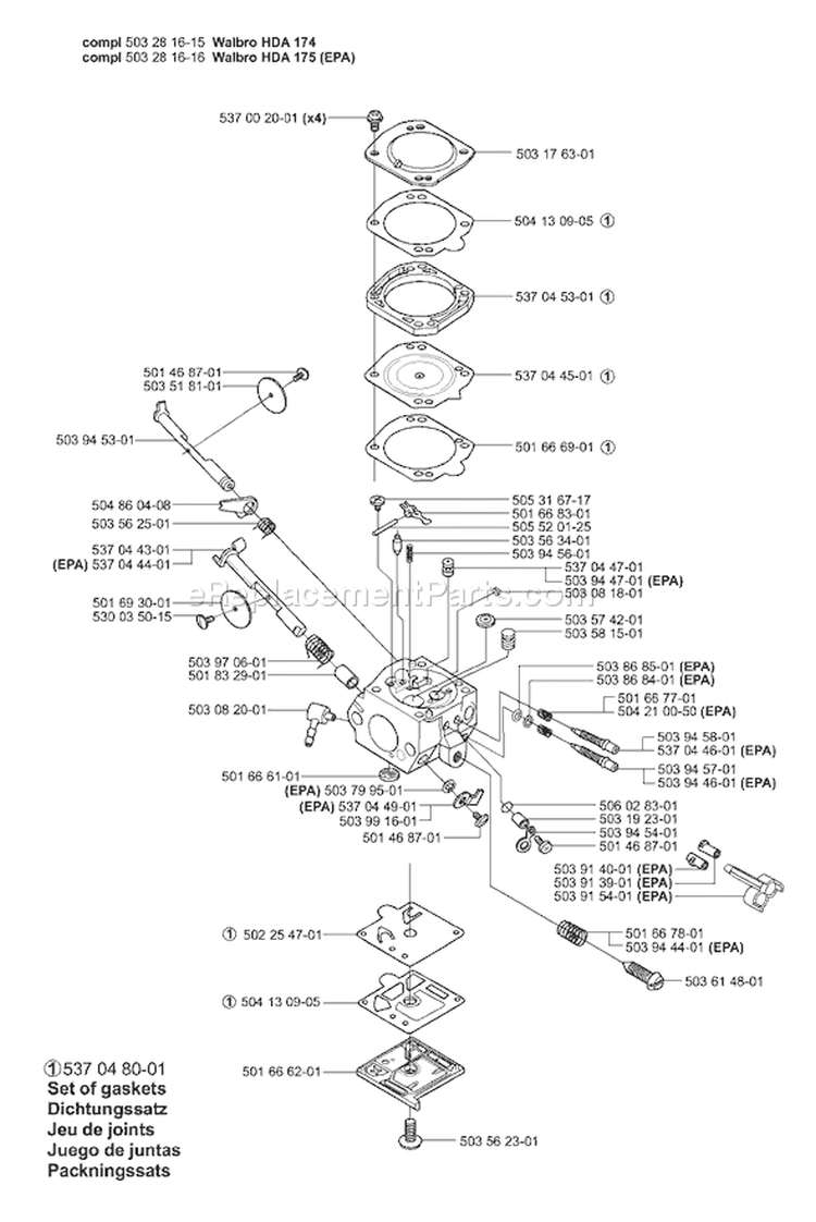Page B Diagram and Parts List for 357EPA 357 EPA 2001-10 Husqvarna Chainsaw