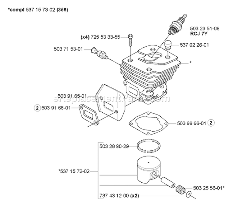 Page J Diagram and Parts List for 359 2007-03 Husqvarna Chainsaw