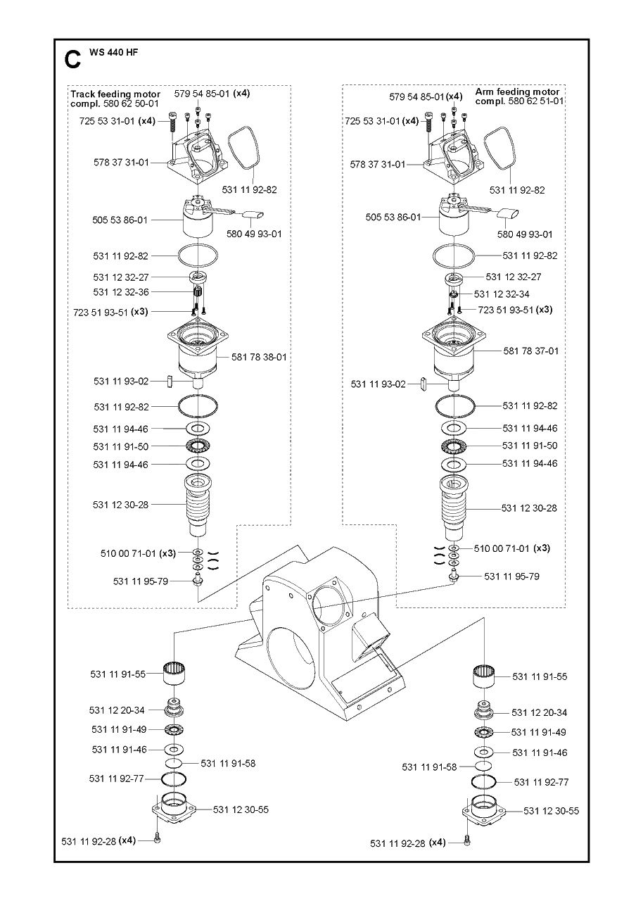 Feeding Motors Diagram and Parts List for WS440HF (00000008382 - 20134408468)(2012-07) Husqvarna Circular Saw
