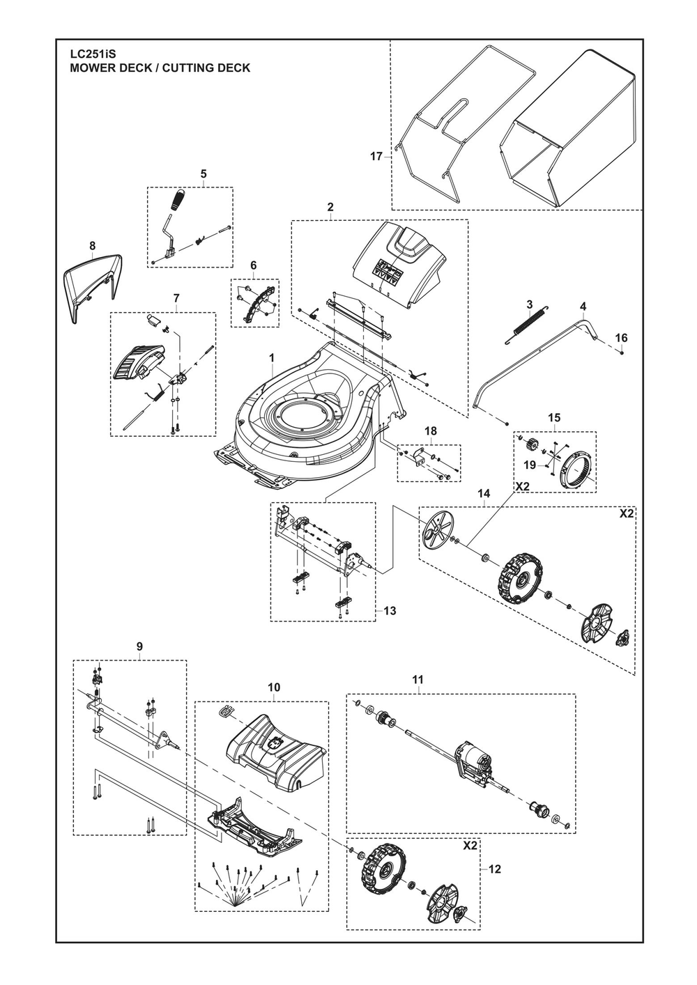 Mower Deck / Cutting Deck Diagram and Parts List for LC251IS  Husqvarna Lawn Mower