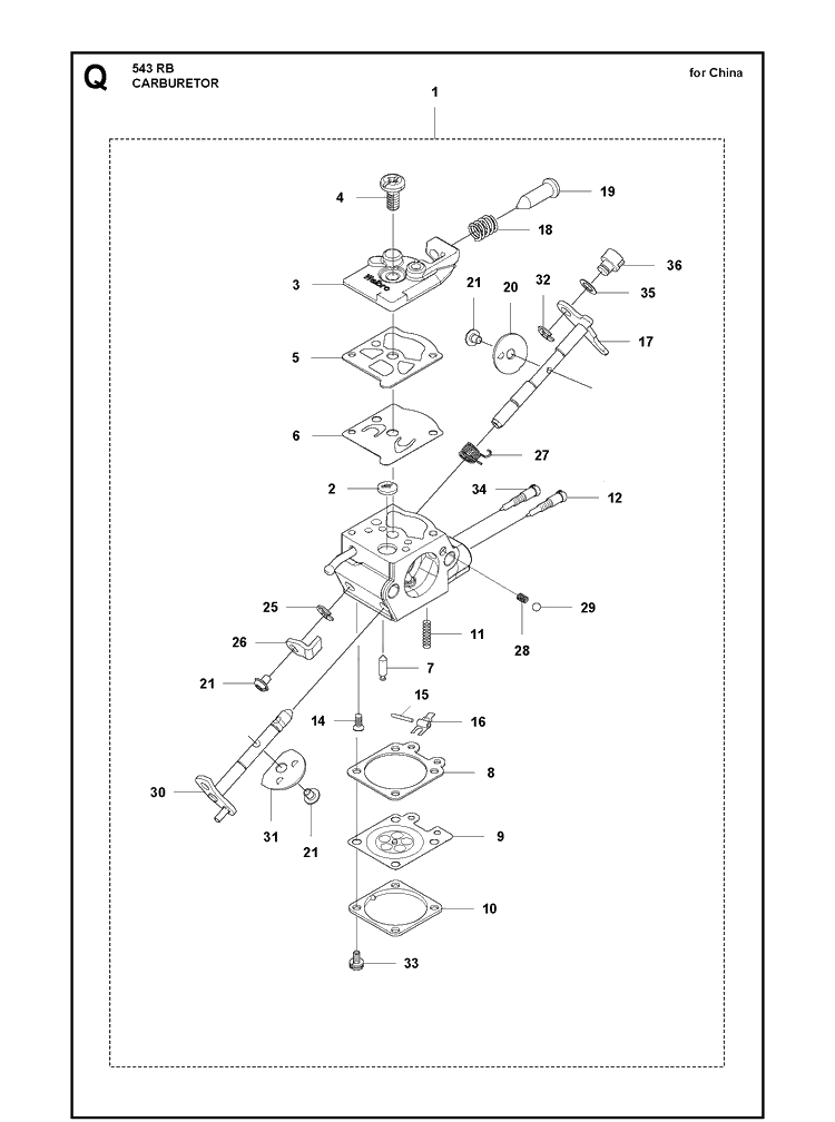 Carburetor 2 Diagram and Parts List for 543RB  Husqvarna Brush Cutter
