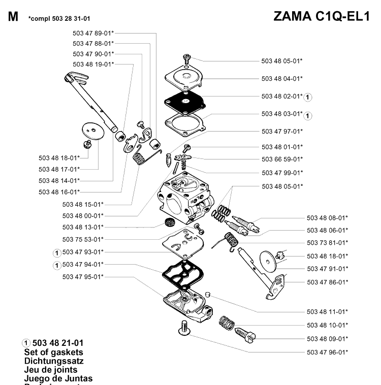 Carburetor Details Diagram and Parts List for 49 19960100001-19981800000 Husqvarna Chainsaw