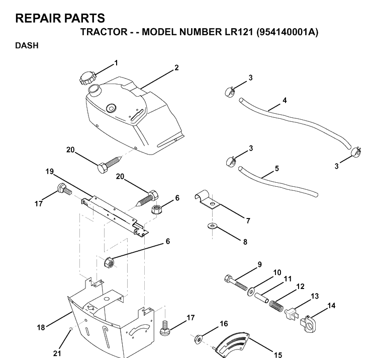 Dash Diagram and Parts List for LR121 (954140001A)(1997-01) Husqvarna Lawn Tractor