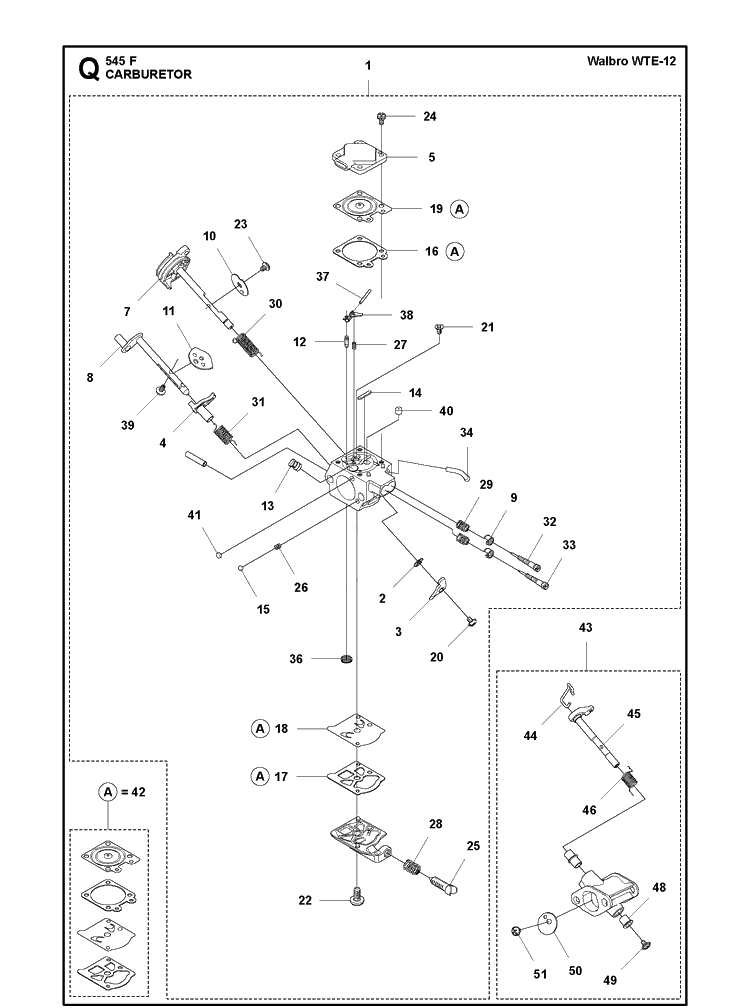 Carburetor Diagram and Parts List for 545F  Husqvarna Brush Cutter