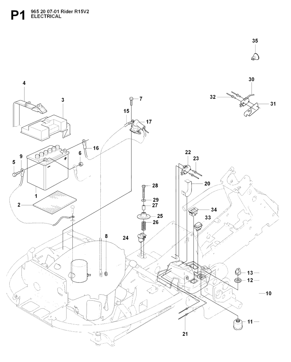 Electrical 2 Diagram and Parts List for R15-V2 (965200701)(2008-01) Husqvarna Lawn Tractor