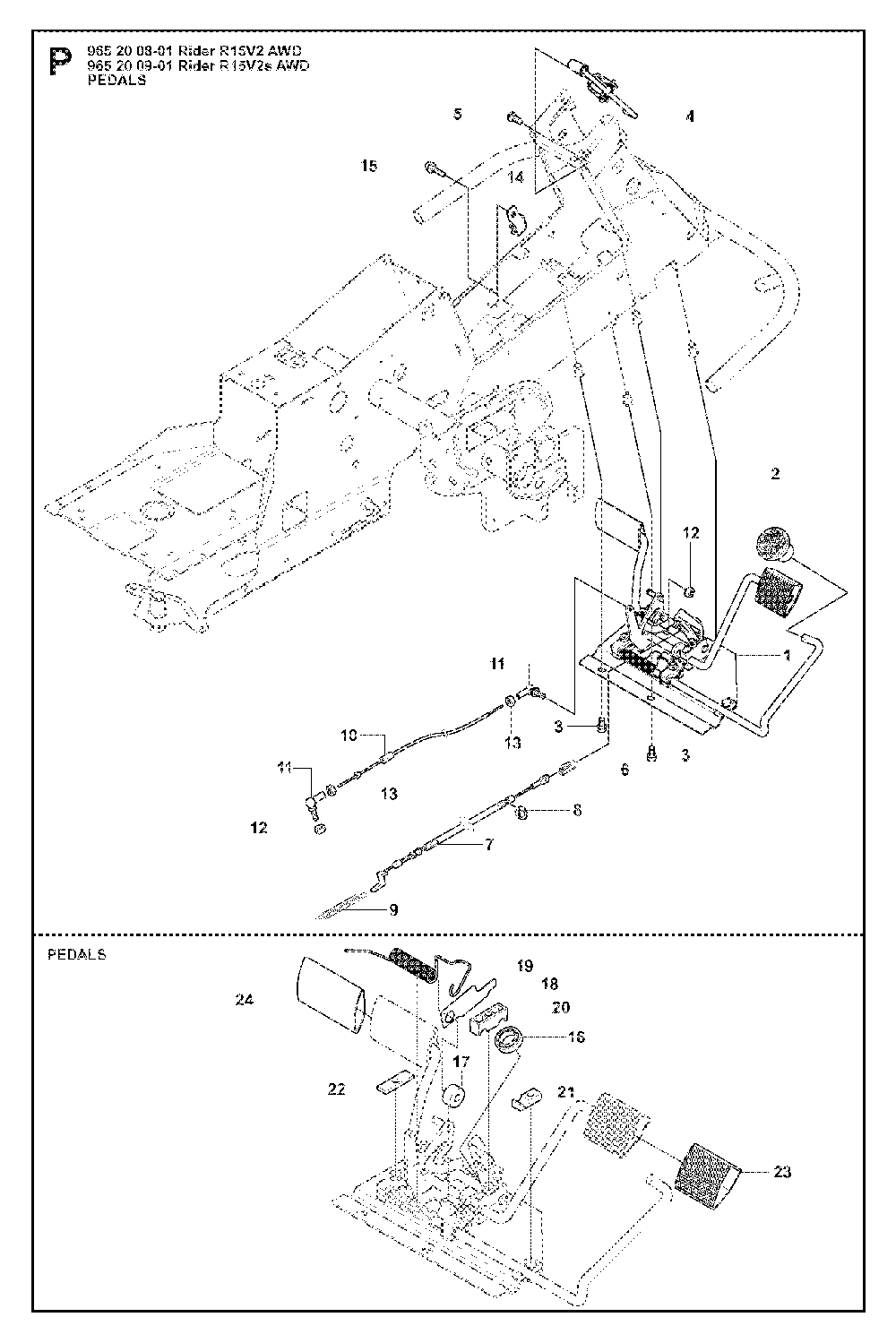 Pedals Diagram and Parts List for RIDER15V2SAWD (965200901)(2008-01) Husqvarna Lawn Tractor