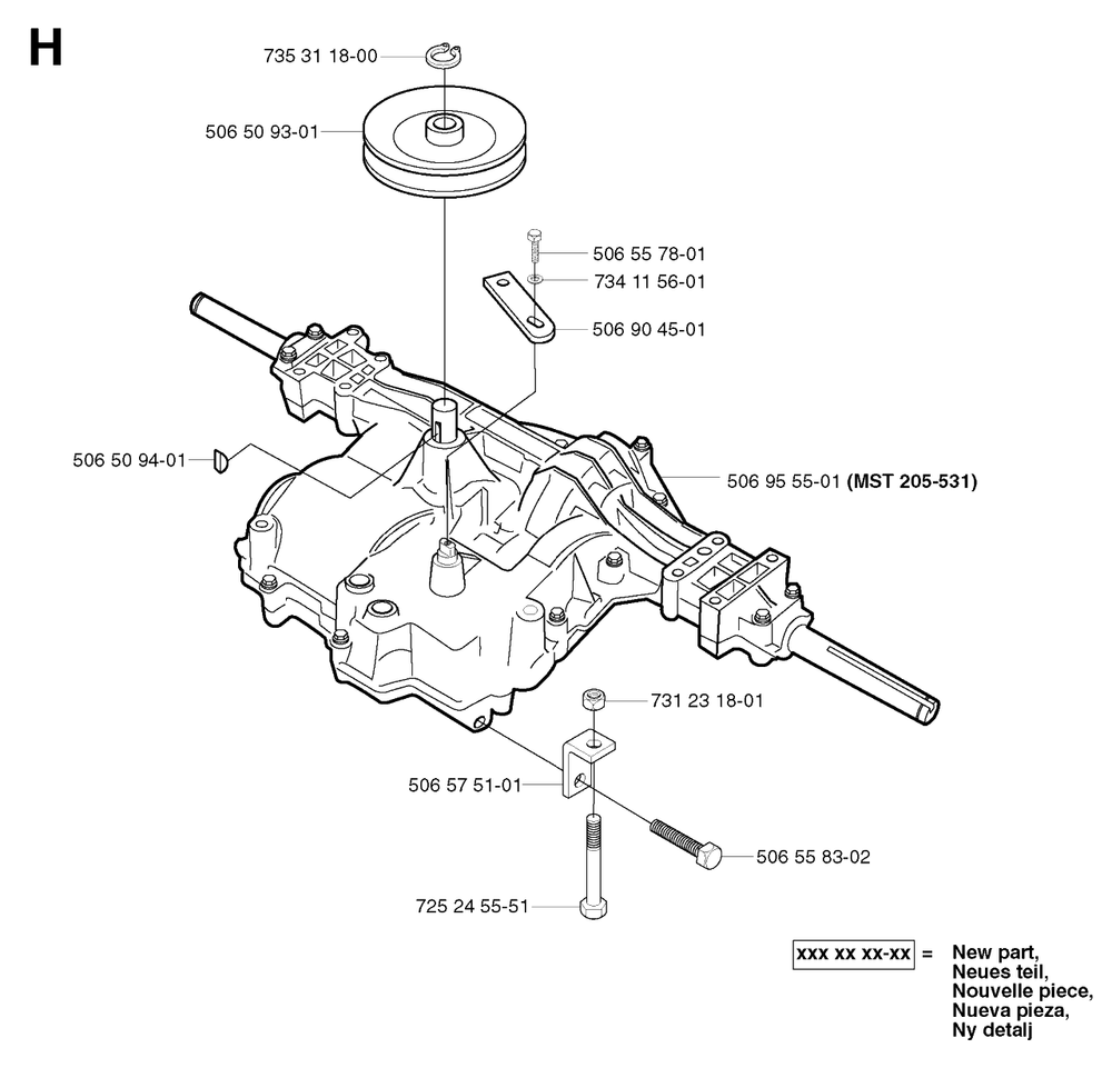 Transmission Diagram and Parts List for R11 2002-02 Husqvarna Lawn Tractor