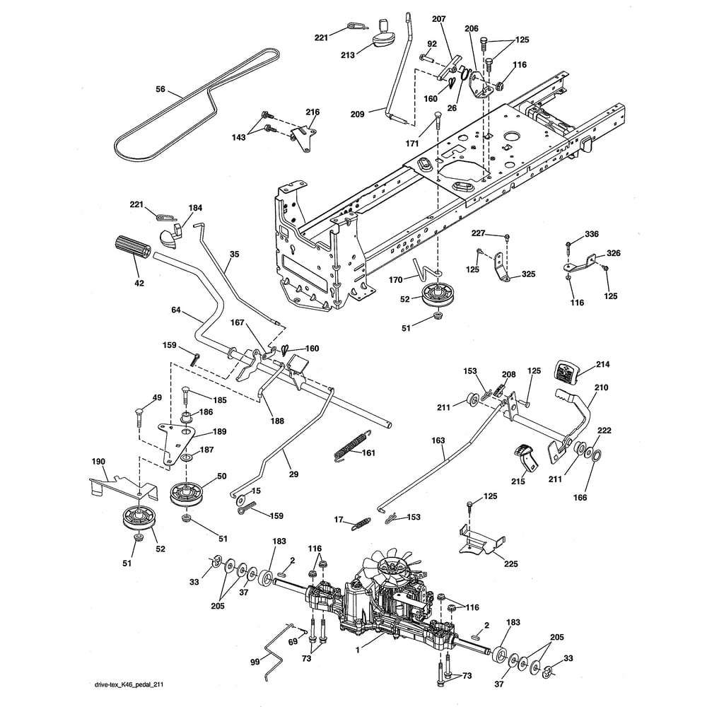 Drive Diagram and Parts List for YTH20K42-96043027400  Husqvarna Lawn Tractor
