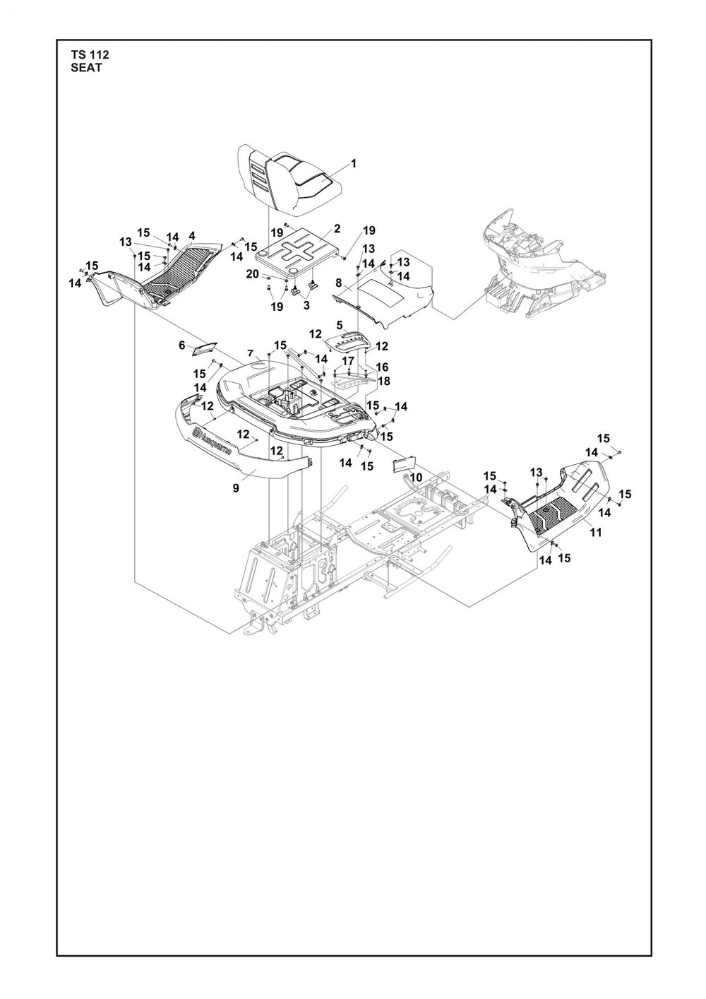 Seat Diagram and Parts List for TS112  Husqvarna Lawn Tractor