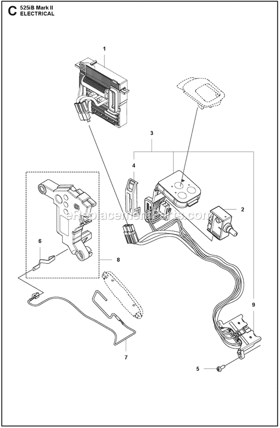 Electrical Diagram and Parts List for 525IBMARKII  Husqvarna Leaf Blower / Vacuum