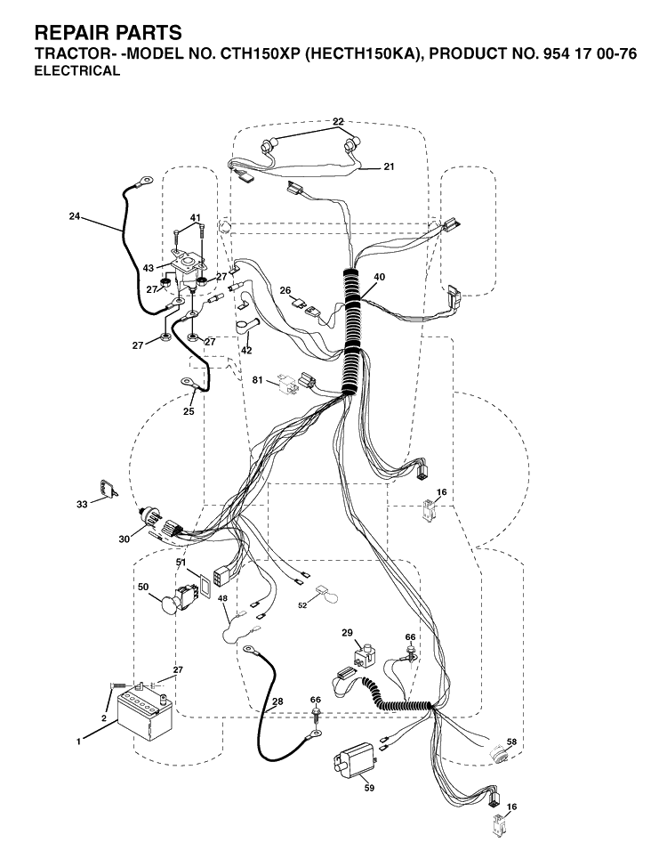 Electrical Diagram and Parts List for CTH150XP (HECTH150KA)(2003-01) Husqvarna Lawn Tractor