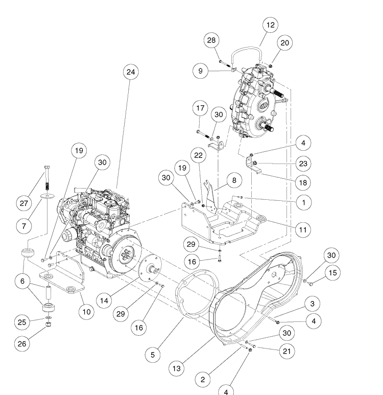 Kubot D722 Diesel Engine Mounting Diagram and Parts List for HUV4421GXP 2009 Husqvarna Lawn Tractor