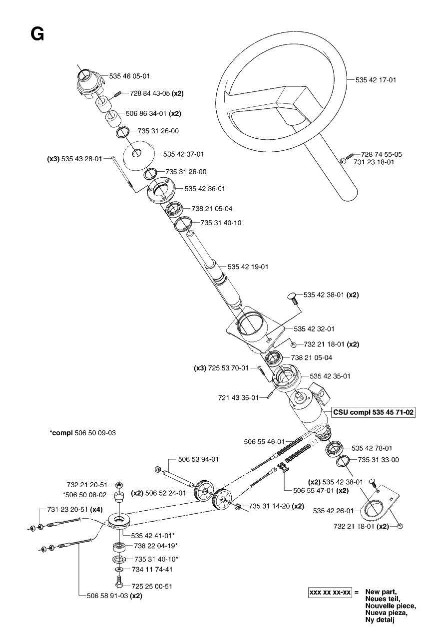Steering Diagram and Parts List for PF21AWD (965095101)(2007-03) Husqvarna Lawn Tractor