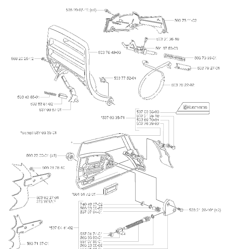 Chain Brake Diagram and Parts List for 372XPW 2007-01 Husqvarna Chainsaw