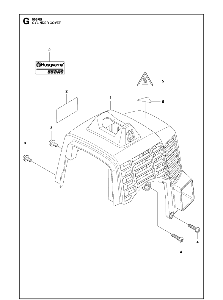 Cylinder Cover Diagram and Parts List for 553RS  Husqvarna Brush Cutter
