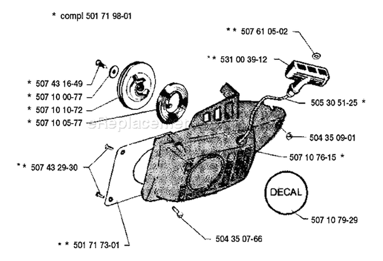 Page K Diagram and Parts List for 35 1990-06 Husqvarna Chainsaw