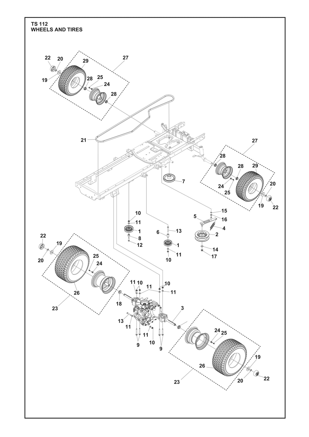 Wheels And Tires Diagram and Parts List for TS112  Husqvarna Lawn Tractor