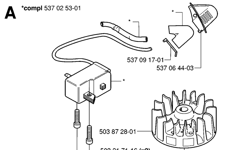 Ignition System Diagram and Parts List for 326HD75 (X-SERIES)(20020500001-20030100000) Husqvarna Hedge Trimmer