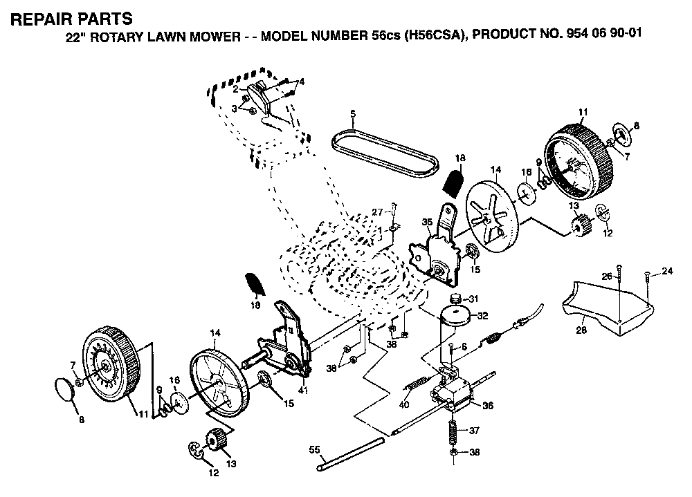 Repair Parts Diagram and Parts List for 56CS (H56CSA, 954069001)(1994-01) Husqvarna Lawn Mower