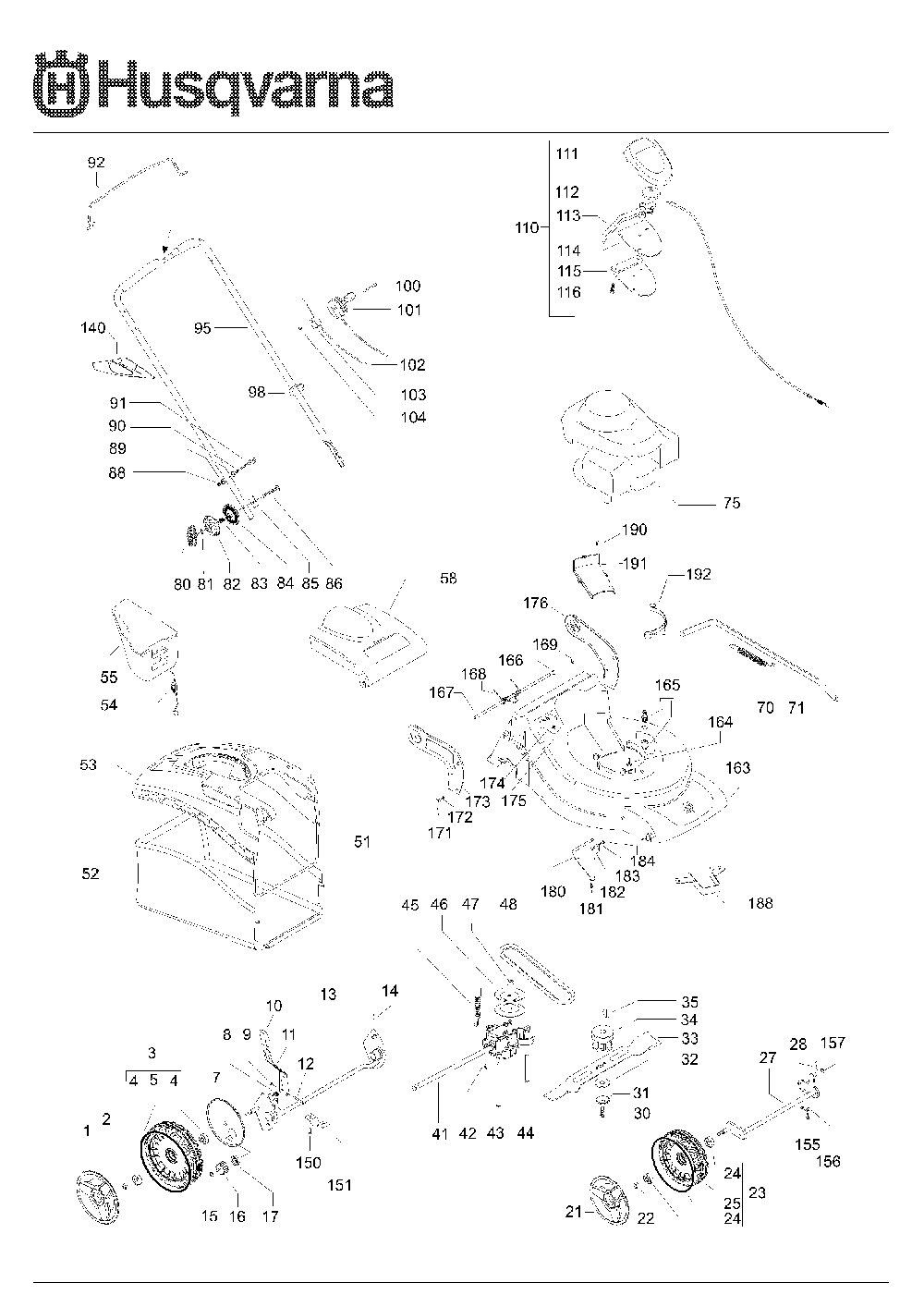Product Complete Diagram and Parts List for R150SVH (965159602)(2008-02) Husqvarna Lawn Mower