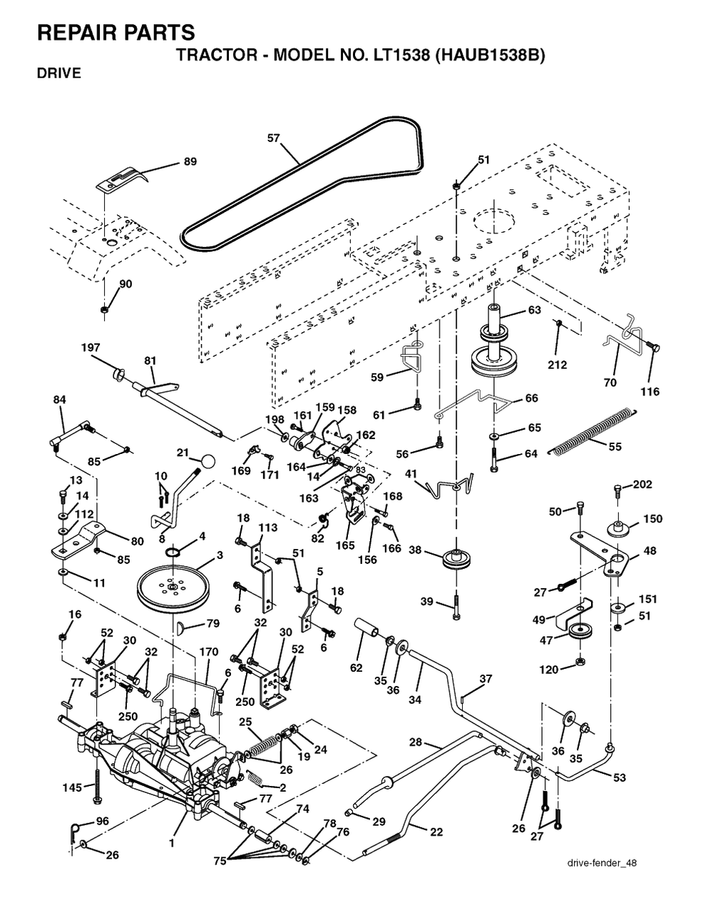 Drive Diagram and Parts List for LT1538 (954170085-B)(2004-01) Husqvarna Lawn Tractor
