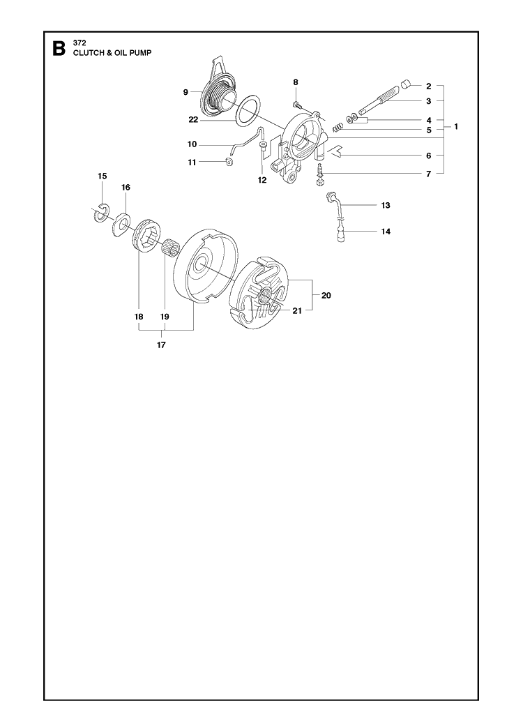 Clutch Oil Pump Diagram and Parts List for 372 2011-05 Husqvarna Chainsaw