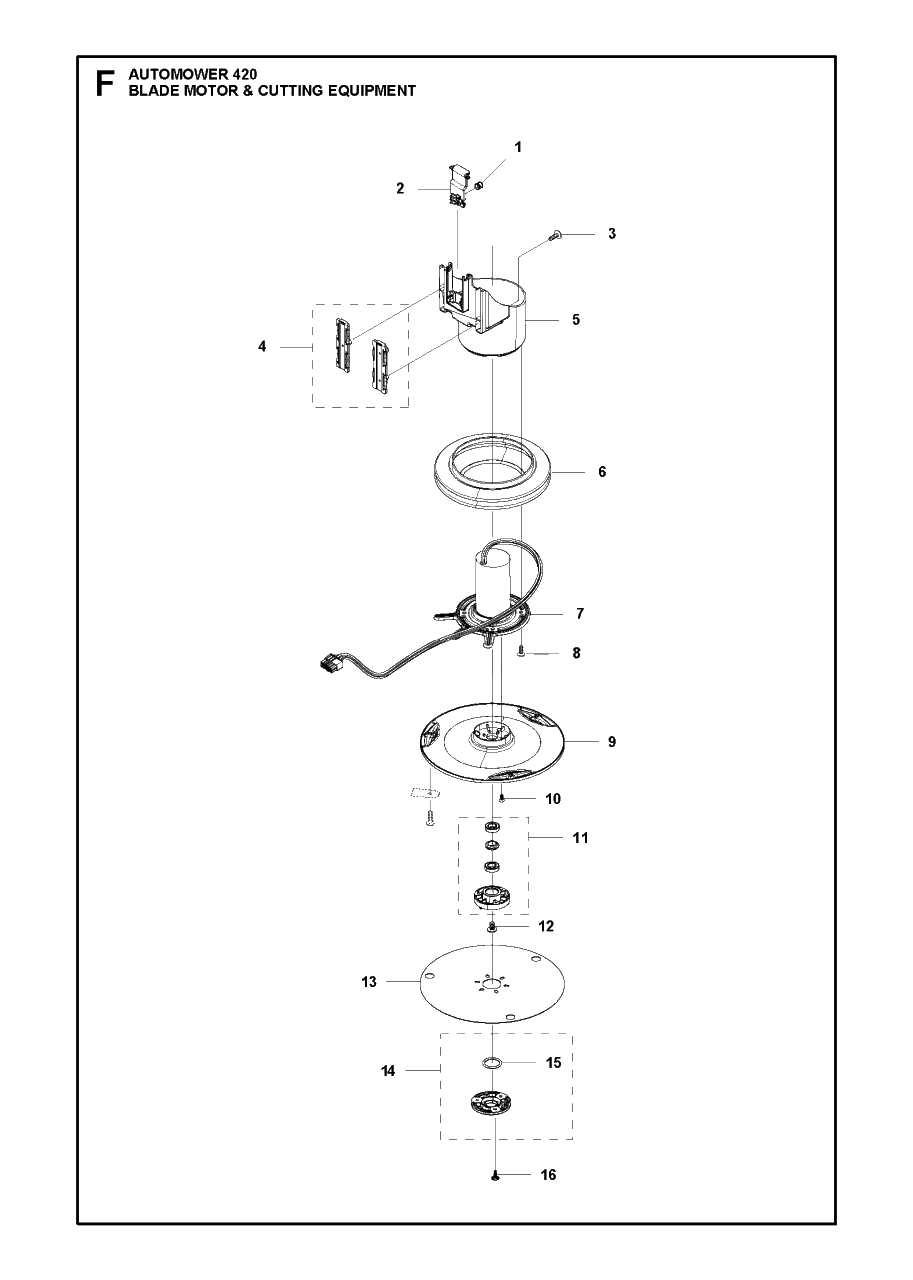 Blade Motor And Cutting Equipment Diagram and Parts List for 420 2016-02 Husqvarna Lawn Mower