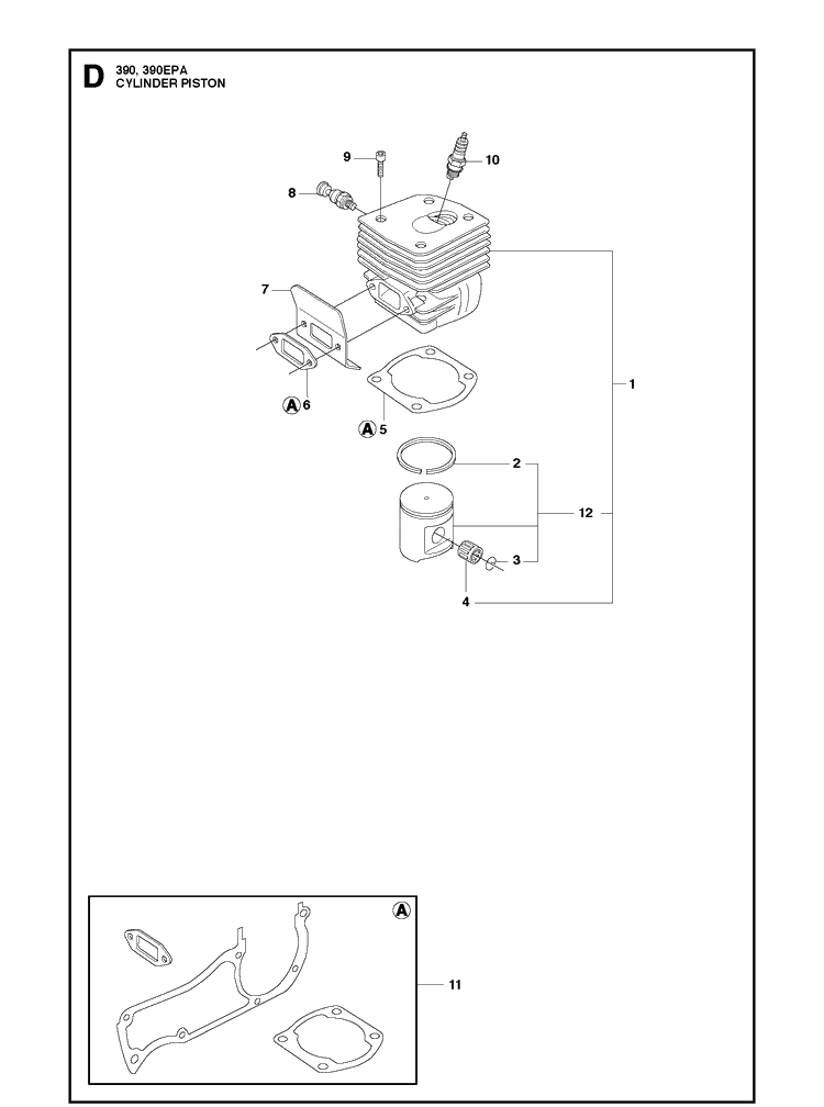 Cylinder Piston Diagram and Parts List for 390 2013-09 Husqvarna Chainsaw