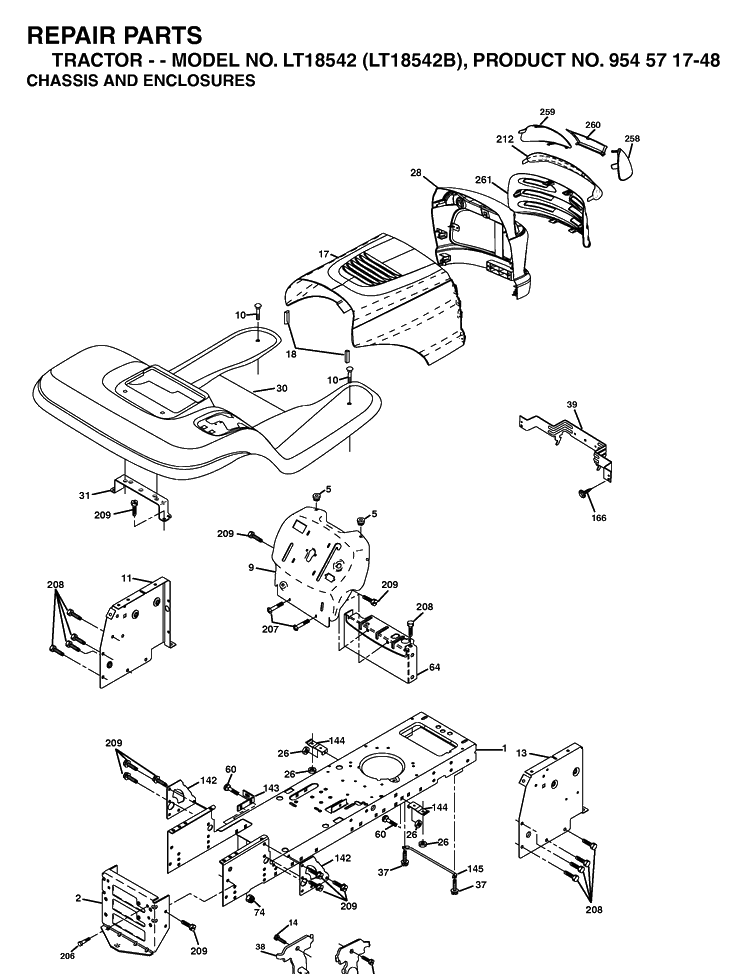 Chassis And Enclosures Diagram and Parts List for LT18542-LT18542B 2004-02 Husqvarna Lawn Tractor