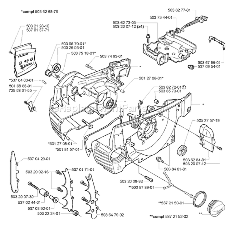 Page E Diagram and Parts List for 362XP 362 XP 2005-05 Husqvarna Chainsaw