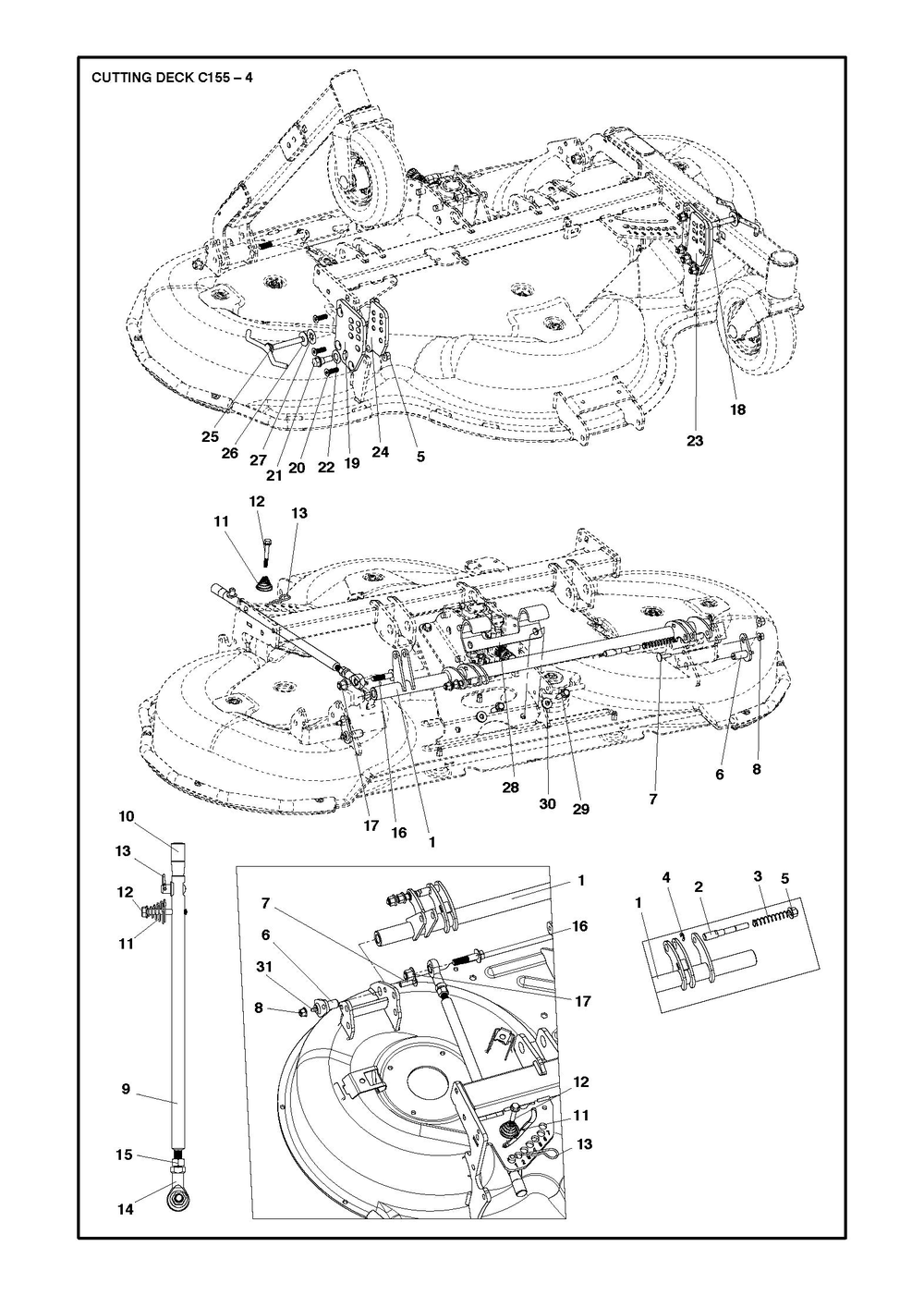 61/155cm Cutting Deck Diagram and Parts List for 155P500D  Husqvarna Lawn Tractor Accessories