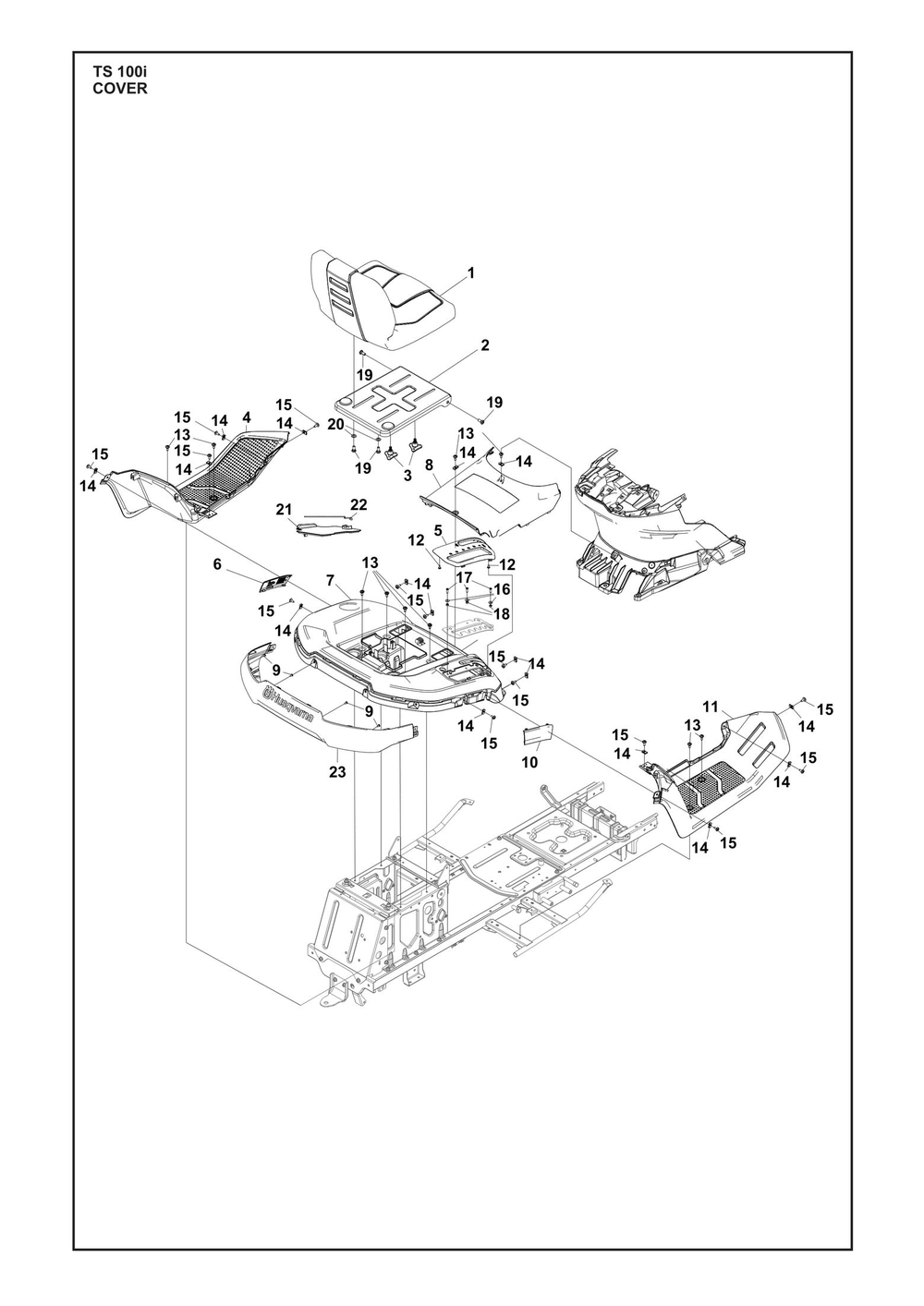 Cover Diagram and Parts List for TS100I  Husqvarna Lawn Tractor