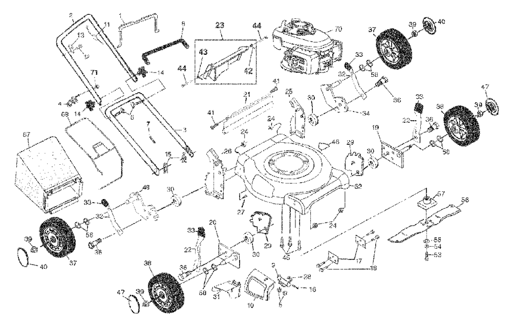 General Assembly Diagram and Parts List for 5521CM (954223487-A)(2002-11) Husqvarna Lawn Mower