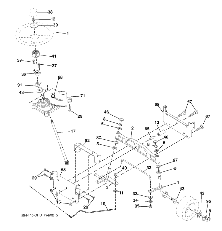 Steering Diagram and Parts List for CTH150 (96061018101)(2008-07) Husqvarna Lawn Tractor