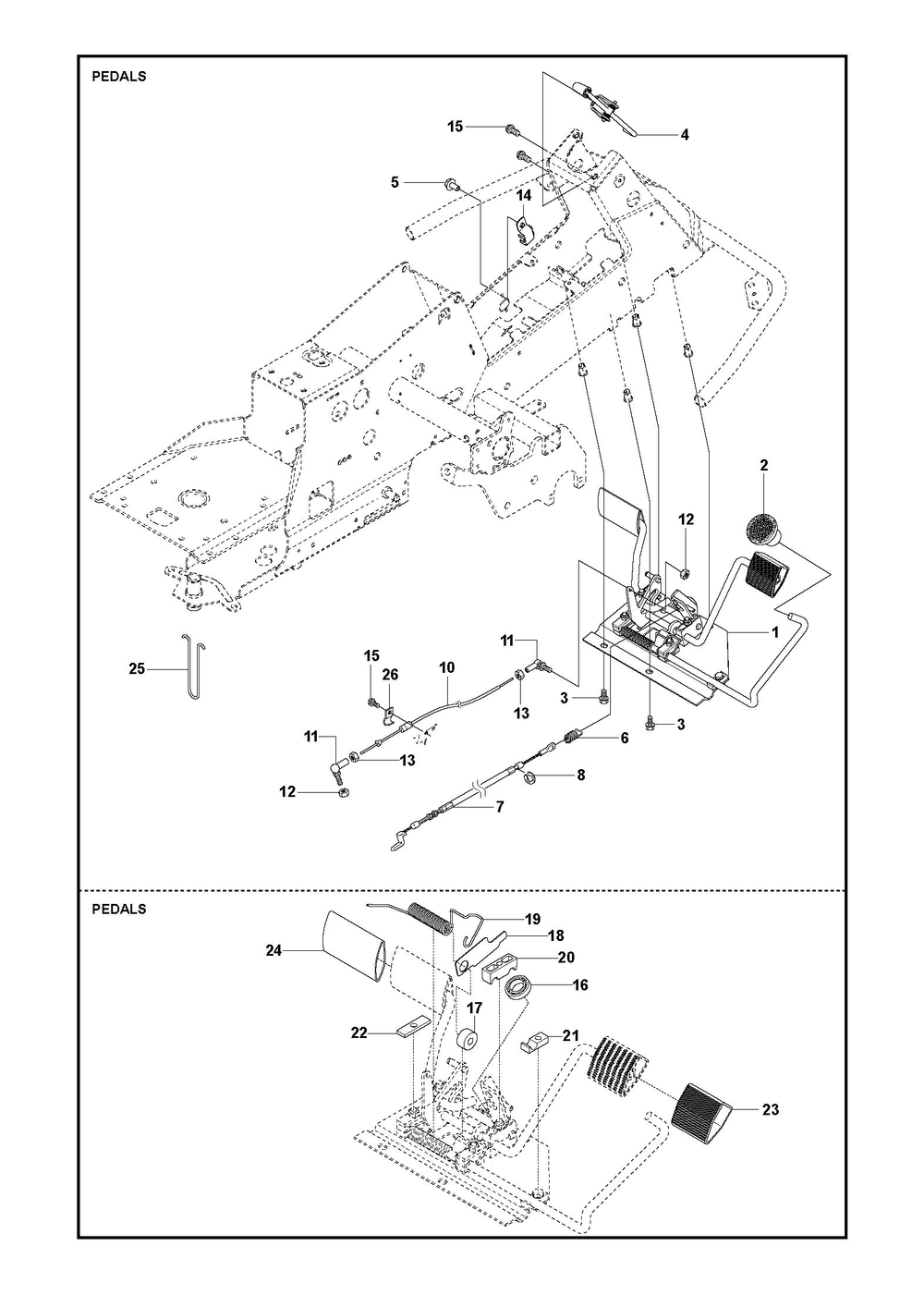 Pedals Diagram and Parts List for R316TXAWD 2022 Husqvarna Lawn Tractor