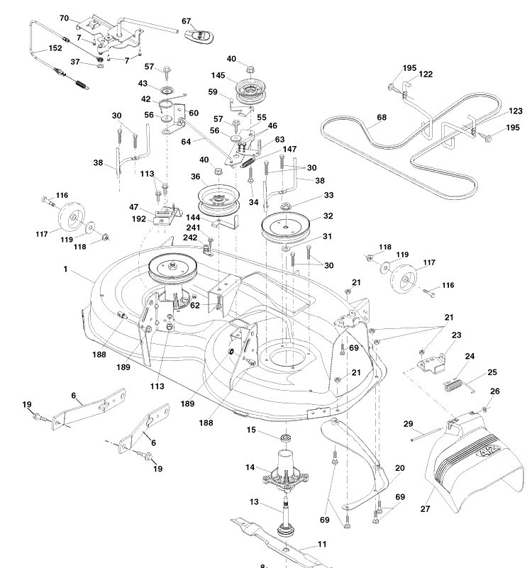 Mower Deck Diagram and Parts List for YTH2042 (96043010602)(2010-03) Husqvarna Lawn Mower