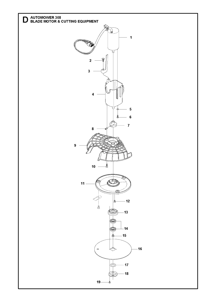 Blade Motor And Cutting Equipment Diagram and Parts List for 308 2014-02 Husqvarna Lawn Mower