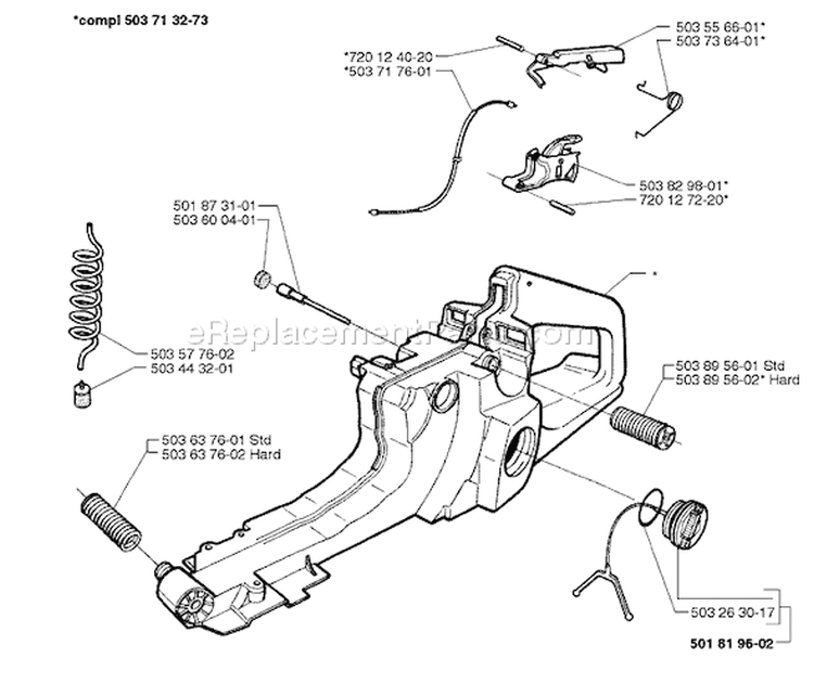 Page K Diagram and Parts List for 365 1996-09 Husqvarna Chainsaw