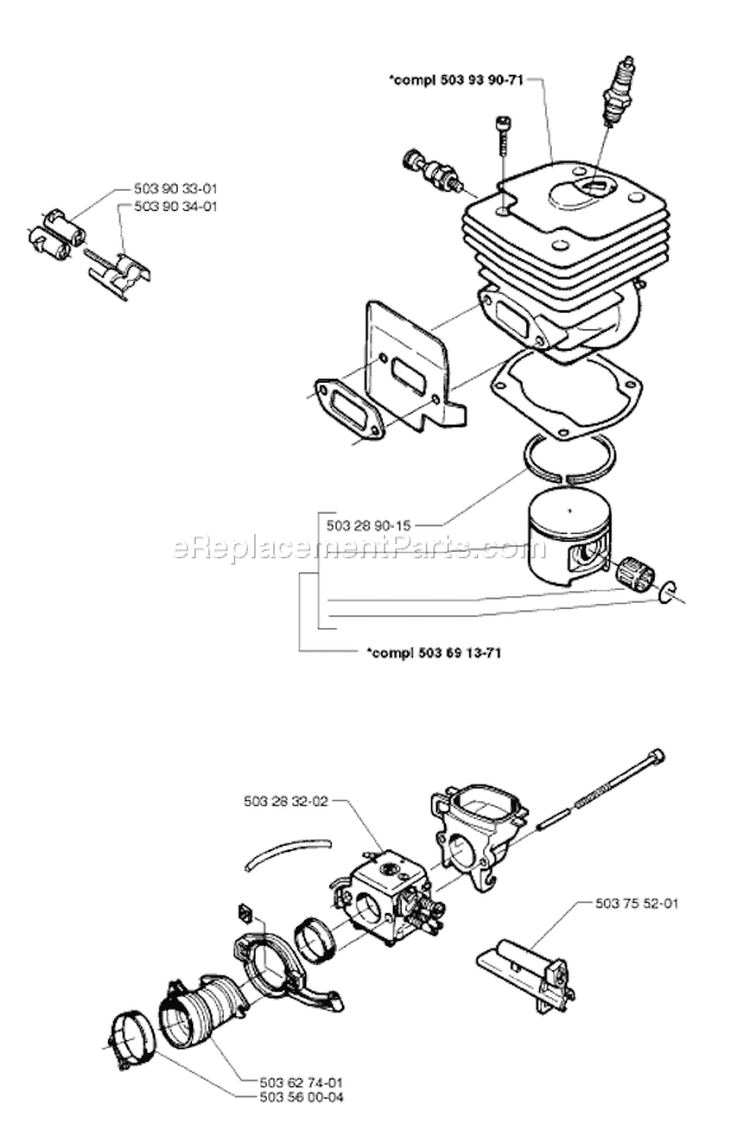 Page J Diagram and Parts List for 365 1997-12 Husqvarna Chainsaw