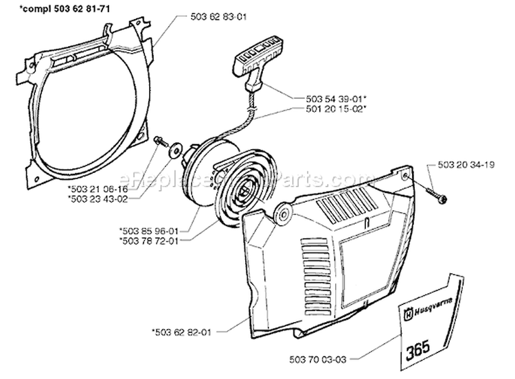 Page K Diagram and Parts List for 365 1997-12 Husqvarna Chainsaw