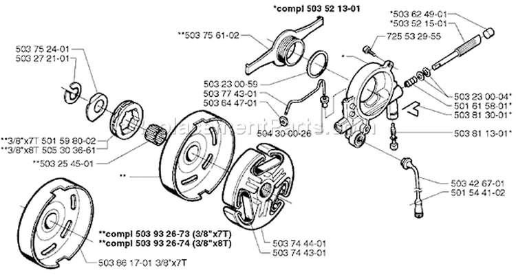 Page H Diagram and Parts List for 365 1997-12 Husqvarna Chainsaw