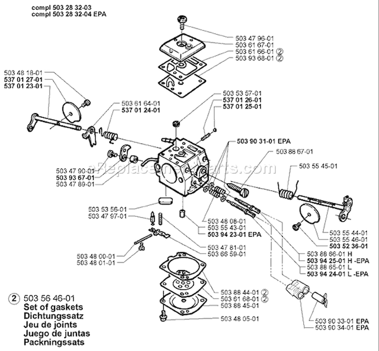 Page B Diagram and Parts List for 365EPA 365 EPA 1999-04 Husqvarna Chainsaw