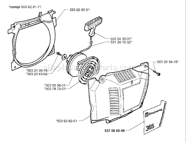 Page K Diagram and Parts List for 365EPA 365 EPA 1999-11 Husqvarna Chainsaw