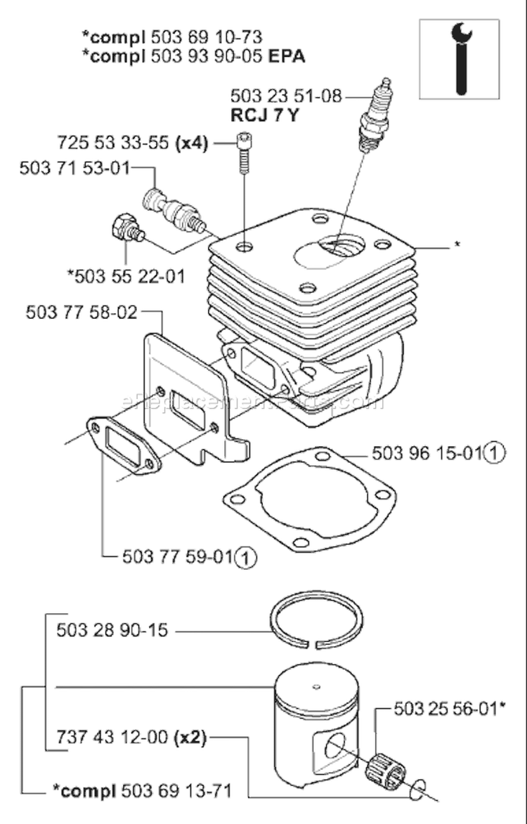 Page K Diagram and Parts List for 365 2003-11 Husqvarna Chainsaw