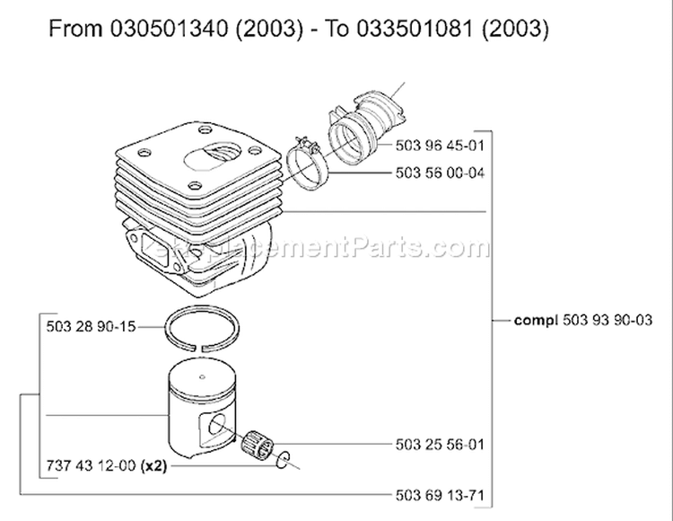 Page L Diagram and Parts List for 365 2003-11 Husqvarna Chainsaw