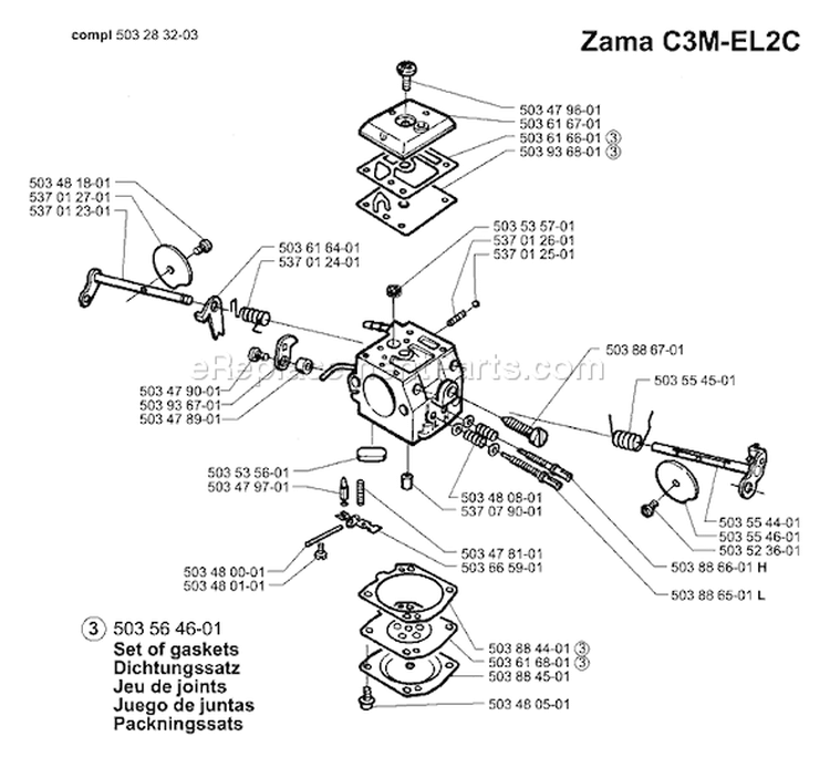 Page C Diagram and Parts List for 365 2003-11 Husqvarna Chainsaw