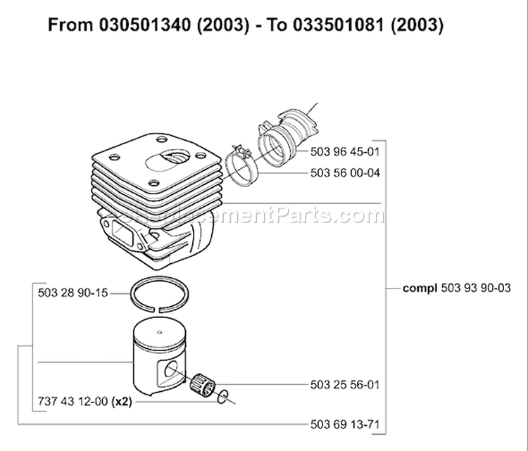 Page L Diagram and Parts List for 365 2005-05 Husqvarna Chainsaw