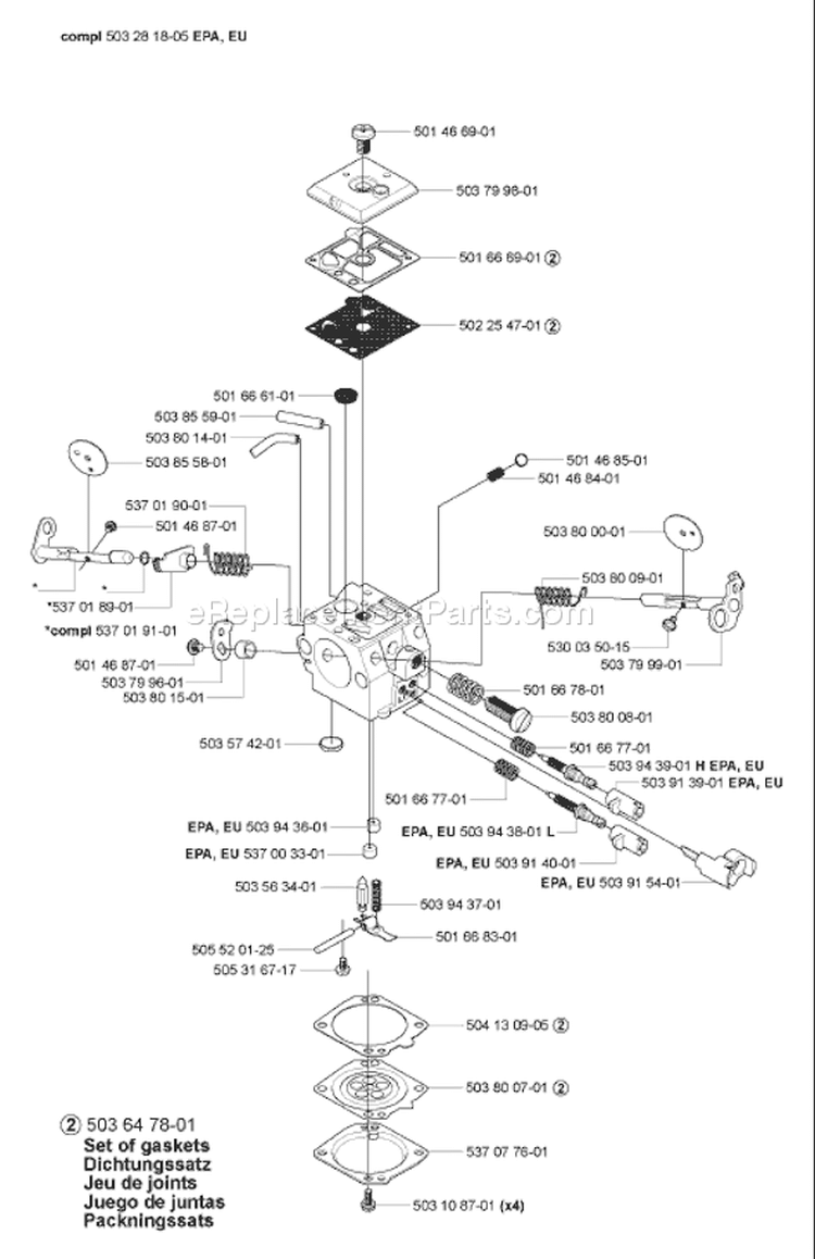 Page B Diagram and Parts List for 365EPA 365 EPA 2007-03 Husqvarna Chainsaw