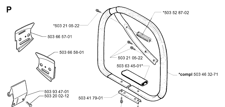Handle 2 Diagram and Parts List for 395XP/ (XPG)(20030100001-20051800000) Husqvarna Chainsaw