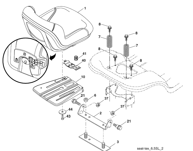 Seat Assembly Diagram and Parts List for 2348LS (96043006400)(2008-11) Husqvarna Lawn Mower